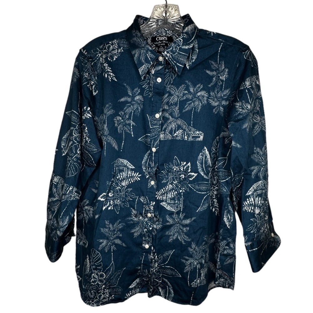 Chaps Blue Tropical Print Blouse